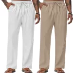 2 Pack Men's Linen Pants, Casual Pants